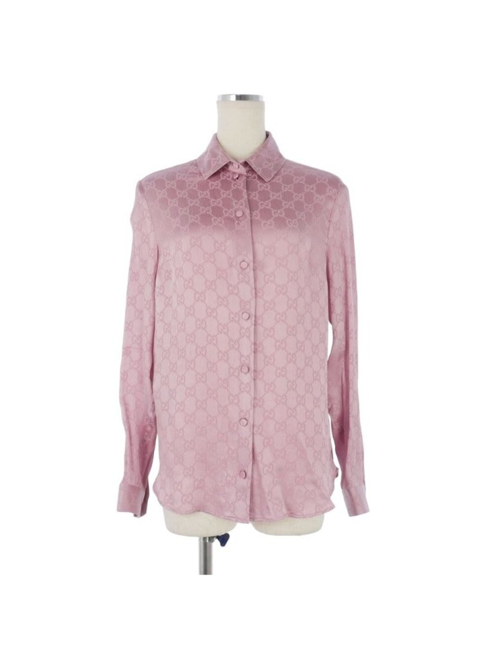 Gucci Blouse Shirt Silk GG Pattern Jacquard Long Sleeve Pink 36